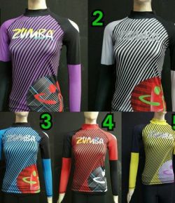 ZUMBA PINSTRIPE BIG LOGO LONG SLEEVE PRINT COMPRESSION TIGHT